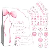 Pink Bow Baby Shower Decorations,Pink Bow Guess How Many Baby Shower,Decoration For Baby Shower with 30PCS Cards Birthday Party,Sticker,Party Favor and Decoration