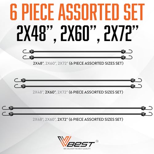 Image of Bungee Cords Heavy Duty Outdoor with Hooks - 6Pcs Assorted Sizes Set