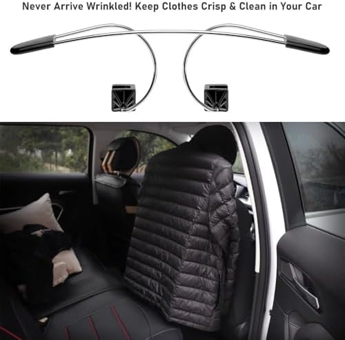 Metal Adjustable Car Coat Hanger, Stainless Steel Seat Hanger Clothes Holder for Suits Shirts Jackets (Black)