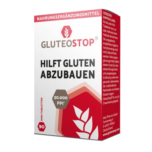GluteoStop - Ayuda a descomponer el gluten - Intolerancia al gluten - Enzima (90 mini tabletas)