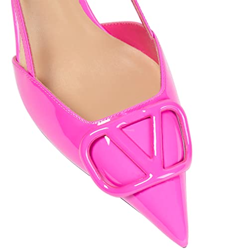Image of BlingQueen Women Heeled Slingback Sandals Closed Pointed Toe Stiletto High Heels Patent Leather Pumps Slip-On Backless Evening Prom Party Dress Shoes