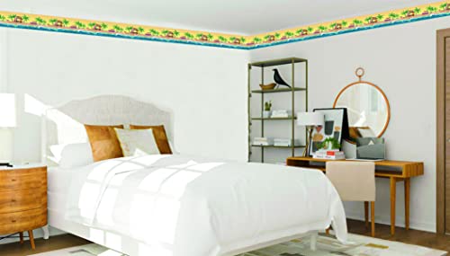 Dundee Deco Ddazbd9254 Peel And Stick Wallpaper Border - Nature Green Blue Yellow Beach Wall Border Retro Design, 15 Ft X 7 In (4.57M X 17.78Cm), Self Adhesive #TOP1