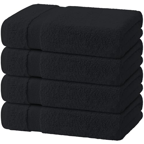 White Classic Black Bath Towels 27x54 Inch, Cotton Towel Set for Bathroom, Hotel, Gym, Spa, Soft Extra Absorbent Quick Dry 4 Pack