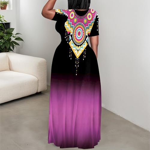 Image of PinkPatty Plus Size Maxi Dress for Women Summer Casual Short Sleeve Tshirt Dresses with Pockets (XL-6XL)