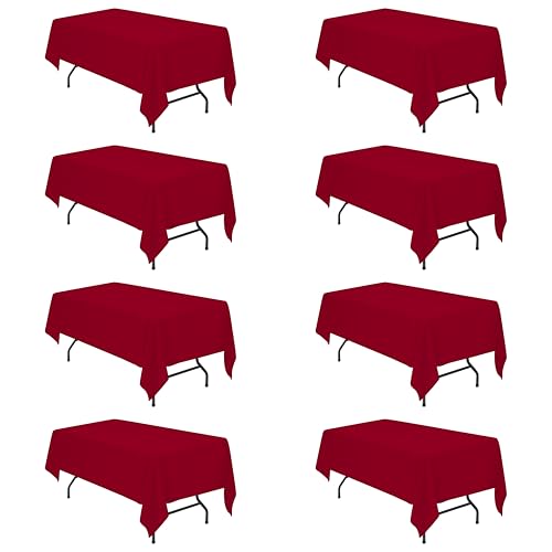 Image of BRILLMAX 8 Pack Burgundy Tablecloths 60x102 Inch for 6ft Rectangle Tables | 150 GSM Polyester Fabric, 15 inch Standard Drop, Water, Stain & Wrinkle Resistant Cloth Cover for Wedding Reception Banquet Party