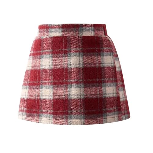 Girls Woolen Mini Skirt Vintage Plaid Cute A-Line High Waisted Classic Preppy Style Uniform School Skirts for 3-13 Years
