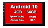 Eincar Carplay Android Auto Double Din Car Stereo Car Radio with Bluetooth Android 10.0 System 8-core 4G+64G DSP 7 Inch Screen GPS Navigation FM/AM/RDS Radio Support Steer Wheel Control