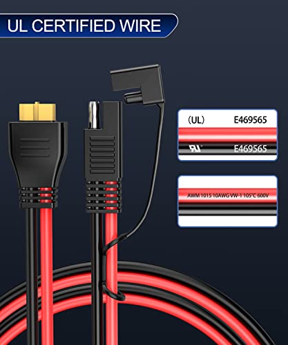 ELECTOP 10AWG SAE to XT60 Connector Extension Cable, SAE Plug XT60 Female Adapter Charger Solar Panel Cable Connector Kit for Solar Generator Portable Power Station with Polarity Reverse Adapter