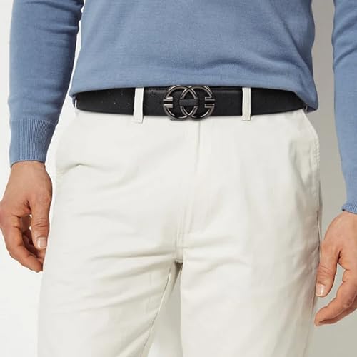 Image of Aurolran Men&Womens Leather Dress Belt Business Automatic Buckle Belt Color-Black Silver Gold