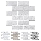 Vamos Tile 10-Sheet Peel and Stick Subway Tiles for Kitchen, Thicker 12"x12" Self Adhesive Shiny PET
