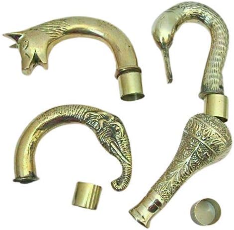 Lot of 4 pc Brass Designer Head Handle for Vintage Walking Stick Cane Knob Brown