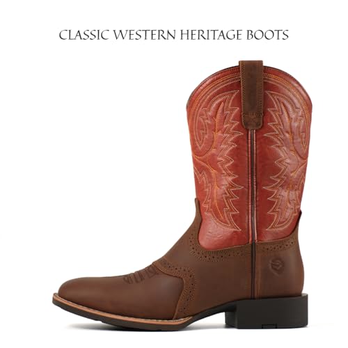 Image of SUREWAY Western Boots For Men - Mens Square Toe Cowboy Boot,Oil /Slip Resistant,Durable Fashionable Classic Pull on 10 Inch Wellington Boots - Soft Toe Work Boots