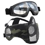 Yzpacc Airsoft Mask with Goggles, Foldable Half Face Airsoft...