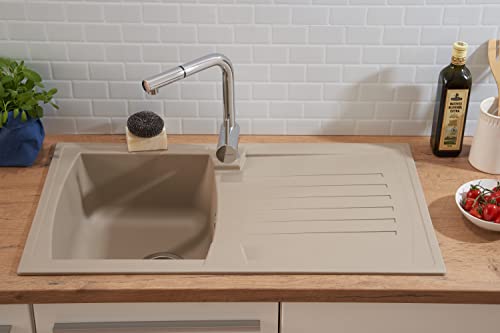 Respekta Boston Mineralitespüle in Sandbeige / 1 Becken Einbauspüle in 86 x 50 cm/Spülbecken geeignet für Unterschränke ab 45 cm Breite