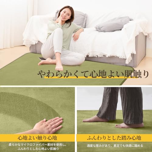 Fcyld カーペット ラグ ラグマット 3畳 厚手 15 mm 190x240 cm 絨毯 低反発ラグ 洗える じゅうたん 滑り止め付 ホットカーペットカバー 防ダニ 抗菌 防臭 撥水加工 オールシーズン対応 転倒を防ぐ 床保護 床暖房ホットカーペット対応 グリーン [3]