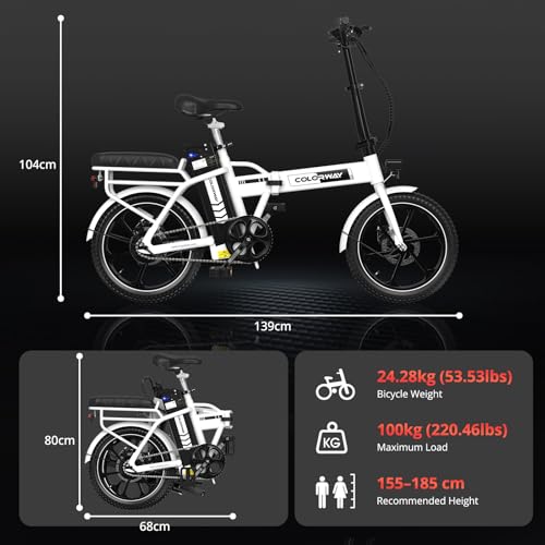 Miniatura 7 de Colorway Bk5 Bicicleta Eléctrica Plegable, 16 Bicicleta Urbana De Paseo,250 W,36 V 8,4 Ah Batería Extraíble, Pantalla Lcd,Hasta 35-70 Km, Velocidad Hasta 25km H,Urban E-Bike, Unisex