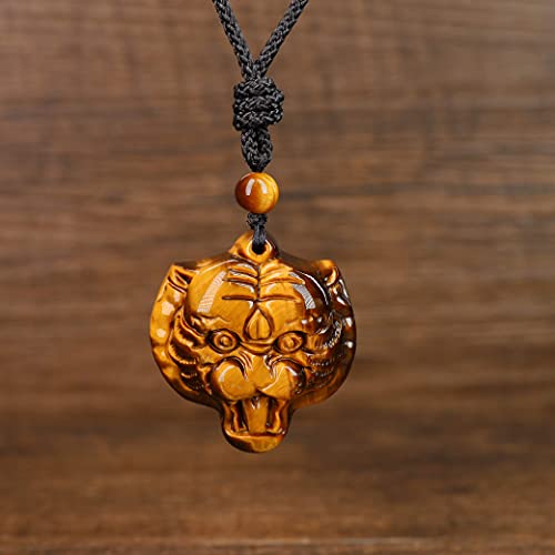 Amorwing Tiger Eye Stones Chinese Auspicious Animals Tiger Head Healing Pendant Adjustable Necklace #TOP3