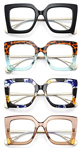 Murddoa 4 Pack Oversized Square Blue Light Blocking Glasses Cute And Stylish Eyeglass Frames For Women Uv400 Protection Eyewear(4 Pairs) #TOP4