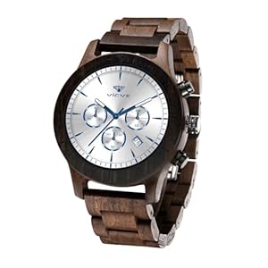 Men’s Wooden Watch, Natural red Sandalwood/Black Walnut Japanese Quartz Multi-Function Chronograph