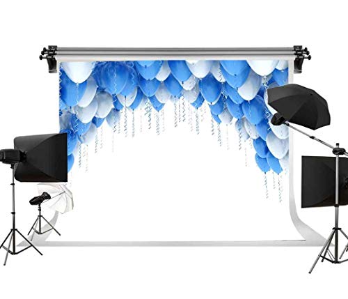 10X7Ft Theme Party Backdrop Simple Style Blue And White Ribbon Balloons Backdrop For Photographers Wedding Photos Party Children Photography Background Sen086 #TOP2