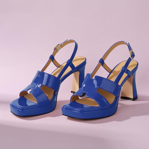 Image of ROSERWISH Heels for Women Chunky Block Platform High Heels Square Open Toe Strappy Heel Sandals Wedding Party Prom Fashion Slingback Dress Pump Sandals Shoes