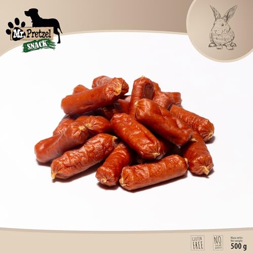 Mr. Pretzel Hundeleckerli 500g - Zarte Kaninchen-Würstchen, 85% Kaninchen - Proteinreicher Hundesnack für Training & Belohnung - Getreidefrei, Hypoallergen, Ohne künstliche Zusätze - für alle Hunde