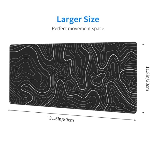 Image of Topographic Contour Extended Big Mouse Pad Large,Gaming Mouse Pad Desk Pad,31.5x11.8 Inch Long Computer Keyboard Mouse Mat Mousepad with 3mm Non-Slip Base and Stitched Edge for Gaming and Office