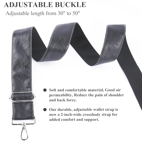 Image of Purse Straps Replacement Crossbody,Crochet Purse Strap for Handbags,Wide Shoulder Straps for Bags(5-Carved Black)