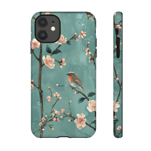 Coque iPhone 11 rigide motif fleur rouge-gorge protection silicone plastique