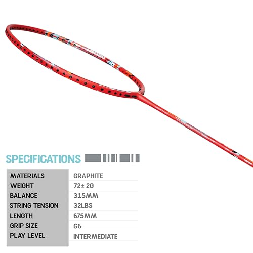 Image of TANSO Methane 1.0 Full Graphite Ultra Light Weight Carbon Fibre Strung Badminton Racket with Free Full Racquet Cover (72 Grams, 32 Lbs Tension, Strung with Premium Strings) (Red)