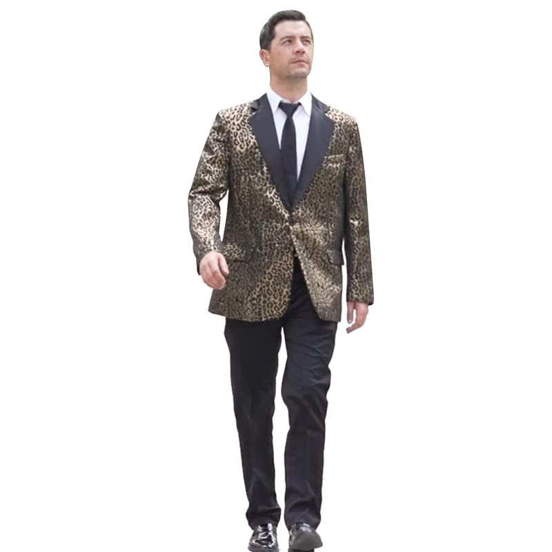 Men's Blazers Leopard Print Notched Lapel Suits Slim Fit Sequins Tuxedo Stylish Sport Coats Jackets2