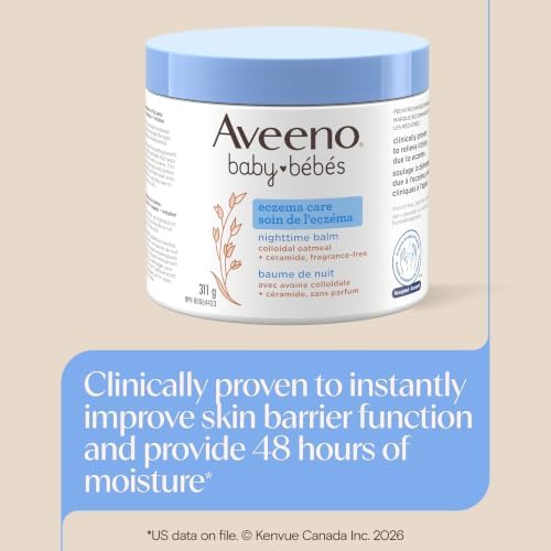Aveeno Baby Eczema Care Nighttime Balm - With Soothing Colloidal Oat & Ceramide for Dry, Itchy Skin - Gentle Bedtime Eczema Care product Helps Strengthen Natural Moisture Barrier - Fragrance-Free 311g - 5