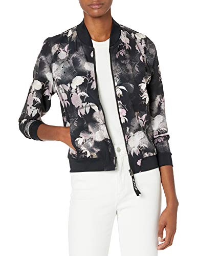 Skechers Women's Go Walk Bomber Jacket, Ink Floral Print (Reversable to BLK), L
