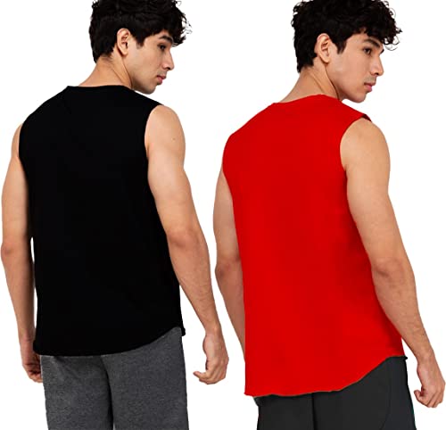 Image of Solid Sleeveless Cotton Regular Fit Mens Stylish Top Tanks Vest T-Shirt (Combo Pack of 2)