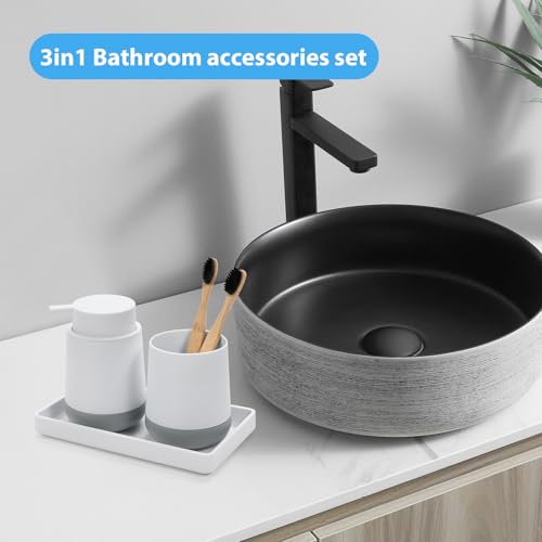 GAHEFY White Bathroom Countertop Accessories Set - Soap Dispenser and Toothbrush Holder with Silicone Boot,Vanity Tray (White Liquid) by GAHEFY - Image 2