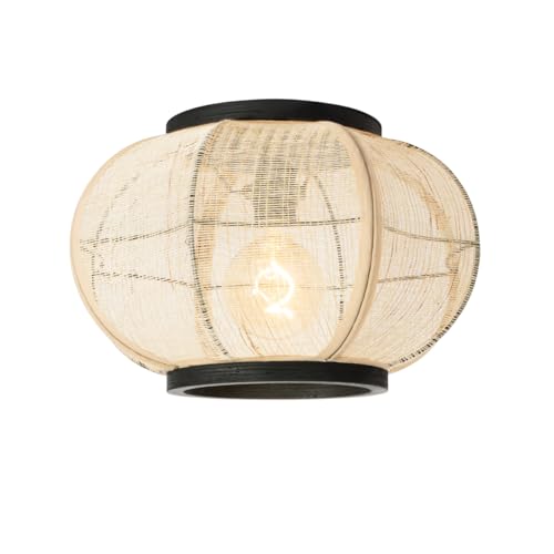 Qazqa Oriental Lámpara de techo de estilo oriental marrón - Rob Acero/Madera/Textil Redonda Adecuado para LED Max. 1 x 15 Watt