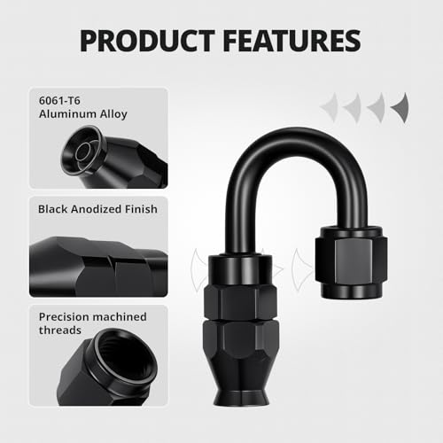 Image of EVIL ENERGY 4AN PTFE Hose End Fitting 180 Degree Black for PTFE Hose Only 4PCS