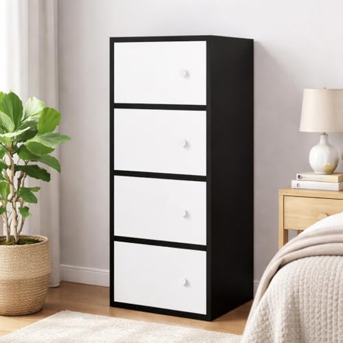 Image of LERIMO Wooden Wardrobe Almirah for Bedroom & Kids - 4 Door Clothes Storage Cupboard | Wooden Wardrobe Cabinet for Clothes, Toys & Accessories | Modern Storage Almirah (Black, 4-Door)