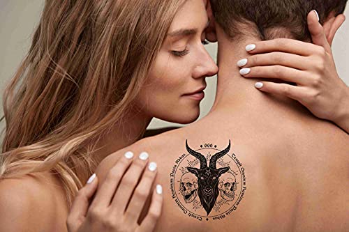 Dopetattoo 6 Sheets Temporary Tattoos Black Goat Scary Sketch Art Baphomet Beast Dark Demon Devil Esoteric Evil Gothic Graphic Temporary Tattoo Neck Arm Chest #TOP2