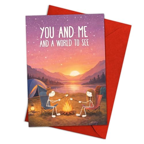 Podagree �o�����^�C���f�[ �O���[�e�B���O�J�[�h You and Me and a World to See Romantic Card Adventure Love Camping �C���X�g�J�[�h �J�b�v������ �o�����^�C�����u�J�[�h 8x5.3