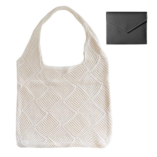 YSJCHEBS 1 Borsa A Tracolla Vuota E 1 Borsa Nera, Borsa Semplice Lavorata A Maglia, Borsa A Tracolla Da Donna, Borsa A Tracolla Di Grande Capacità, Adatta Per Pendolarismo, Shopping E Viaggi
