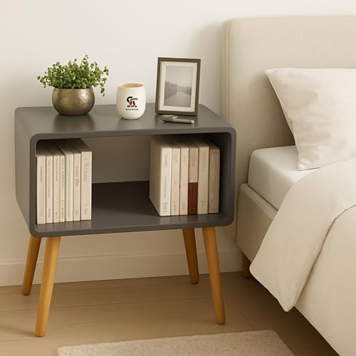 Image of SS Wood Nation Vintage Bookcase Nightstand, Coffee Table, End Table, Bedside Table for Compact Areas, Magazine Stand with Storage, and Living Room /Bedroom (Modern, Grey)