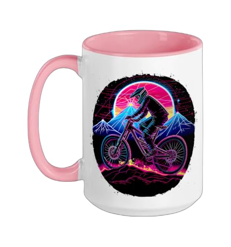 90s Cyclist Mountain Bike Mug 15oz Pink/White