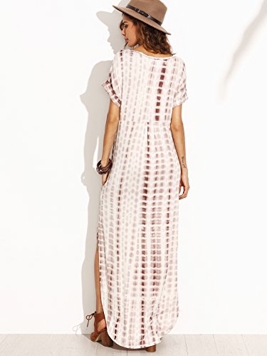 MakeMeChic Casual Maxi Short Sleeve Split Tie Dye Long Dress Coffee Small