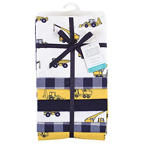 Image of Little Treasure Hudson Baby Cotton Poly Flannel Receiving Blankets Multipack, Yellow Construction, 30x30 inches