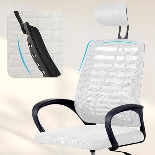 Image of Casa Copenhagen,Mesh Office Desk,Rocking Ergonomic Computer Chair Adjustable High with Headrest and Comfortable Armrest Swivel Chair - Snow White & Black Handle