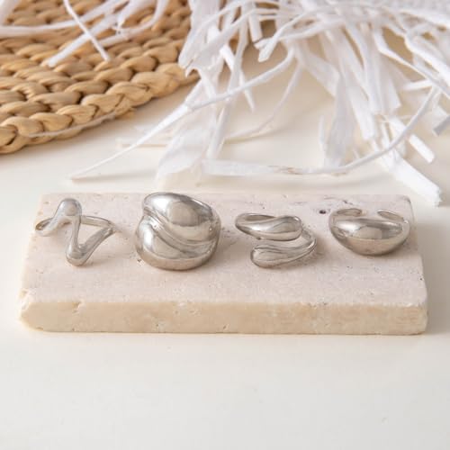 Image of Shining Diva Fashion Stylish Trendy Finger Rings Set for Women & Girls | Chunky Minimal Statement Ring Combos Modern Elegant Jewellery Collection