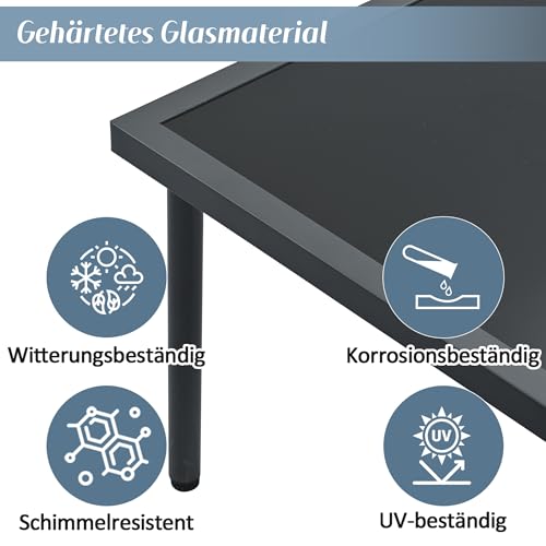 Gartenmöbel Set, Balkon Möbel Set mit Bequemen Kissen, Lounge Möbel Outdoor, Terassenmöbel mit 3er Sofa, 2 Sessel und Couchtisch, Glastischplatte, Geflochtene Seilarmlehnen, Grau – Bild 5