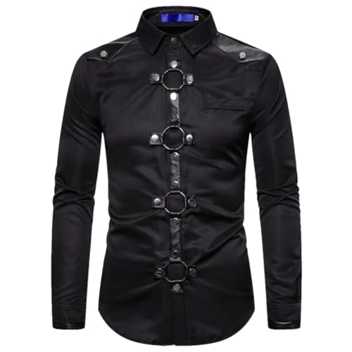 Long Sleeve Vintage Shirt for Men Goth Style Rivet Shirt Slim Fit Party Prom Streetwear Tops