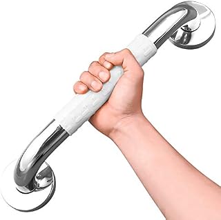 Bath Safety Grab Rail White, 12 Inch Stainless Steel, Anti-Slip Shower Handles for Elderly, Grab Bar with Ridges, for Towel Rail, Disabled, Injured, or Post-Op, Bathroom Safety Aid